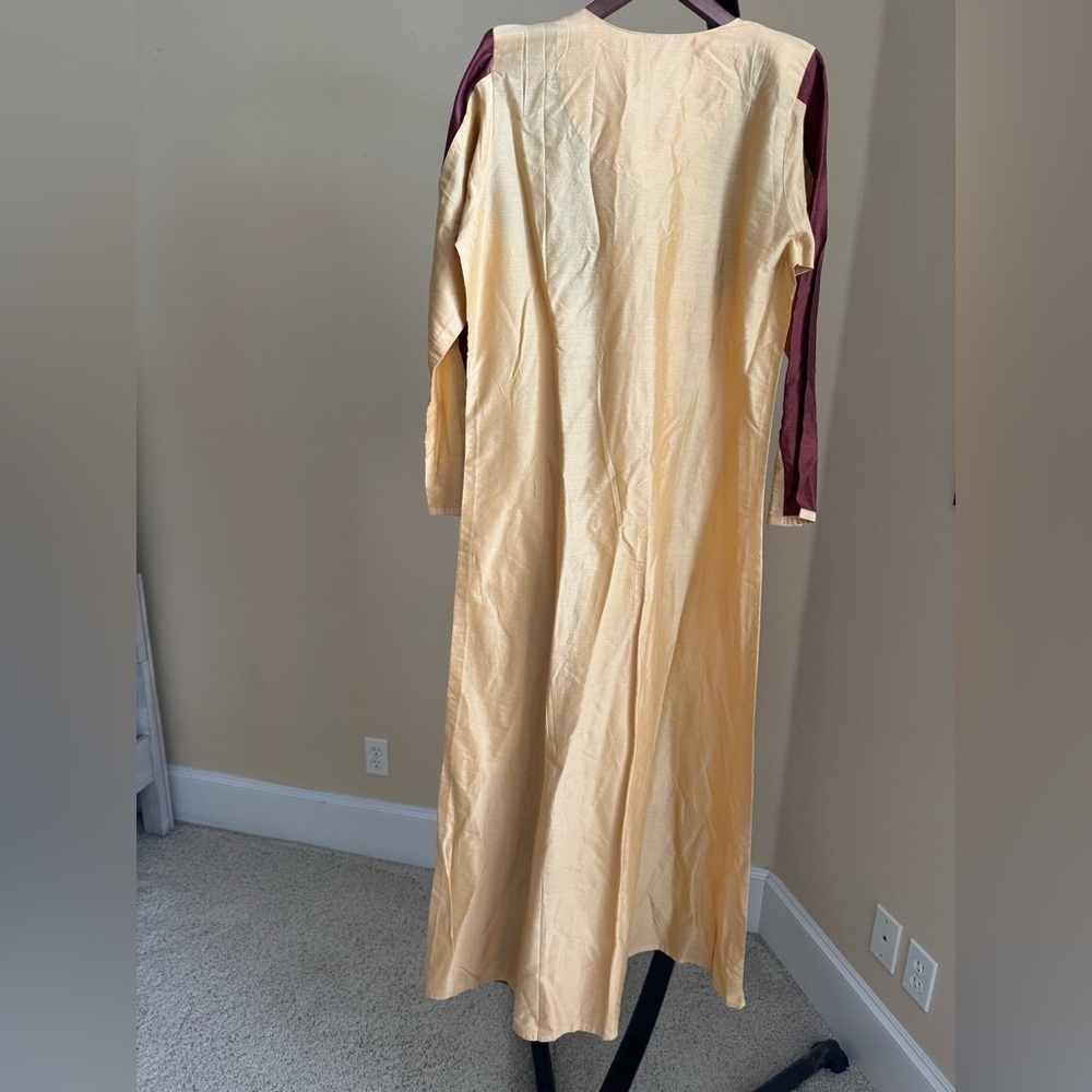 Gold Brown V Neck Long Sleeve Kaftan - Picture 6 of 14